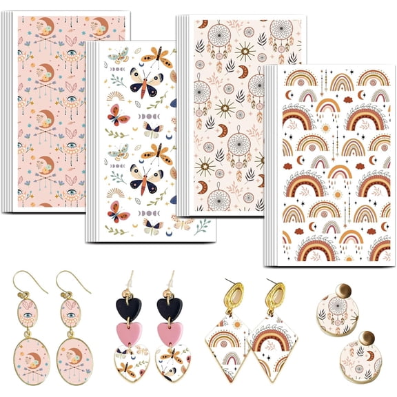 Clay Transfer Paper 4 Design 24 Pcs Transfer Paper for Polymer Rainbow Polymer Clay Transfer Sheets Dream Catcher Moon Moth Transfer Paper for Clay Earrings Jewelry Making