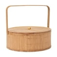 thumbnail image 1 of Cesta de bambú tejida a mano, cesta para envolver regalos con asa, contenedor multifunción para almacenar alimentos para festivales, pasteles en, 1 of 9