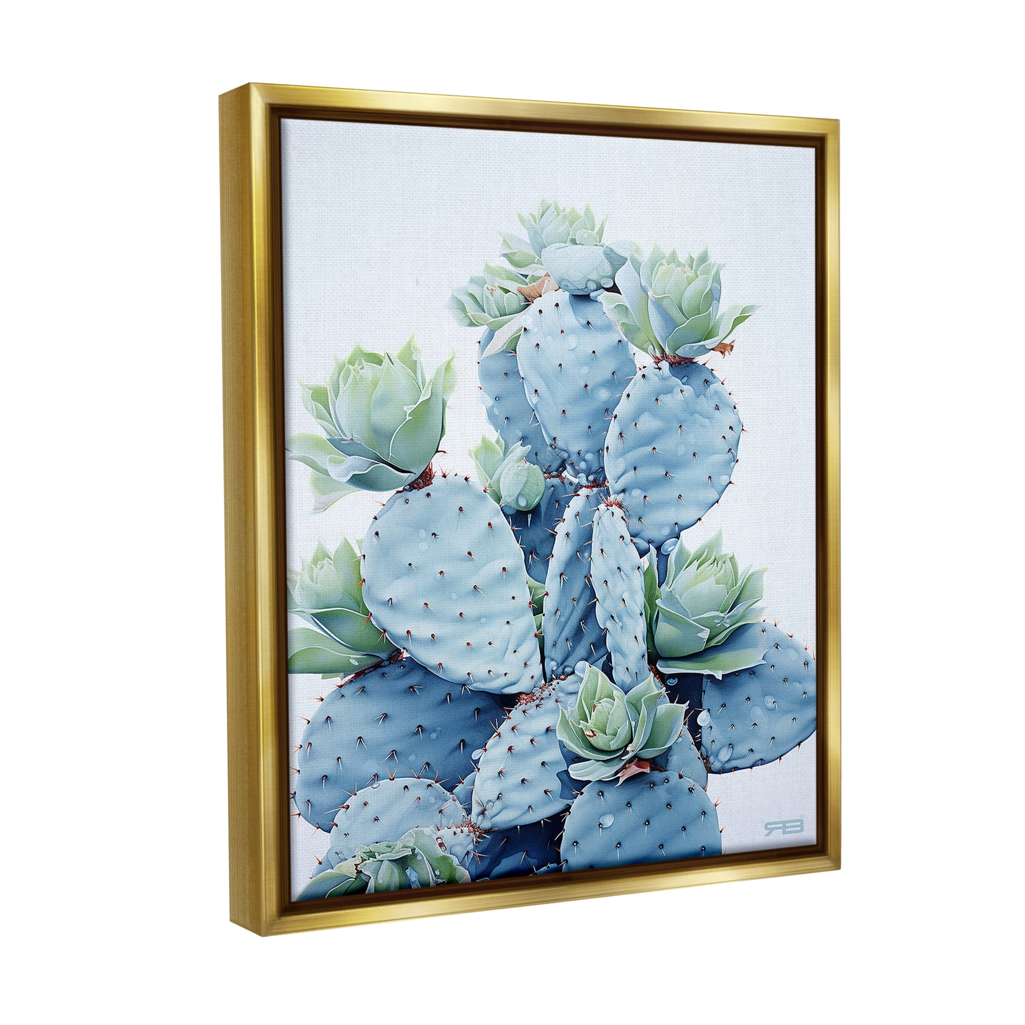 Stupell Industries Blooming Succulents & Cactus Botanical & Floral Painting Gold Floater Framed Canvas Art Print Wall Art, 25 x 31