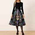 thumbnail image 4 of Fgvctg Mardi Gras Dresses for Women Retro Cocktail 50's Midi Dress Glitter Mask Print Crewneck Dresses Plus Size Vintage Carnival Parade Party Long Sleeve Clothes Fit Outfits Bronze S, 4 of 4