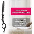 thumbnail image 4 of 11 Pieces Hairdressing Razor Hair Thinning Comb Cutting Razor Comb With Stainless Steel Replacement, 4 of 5