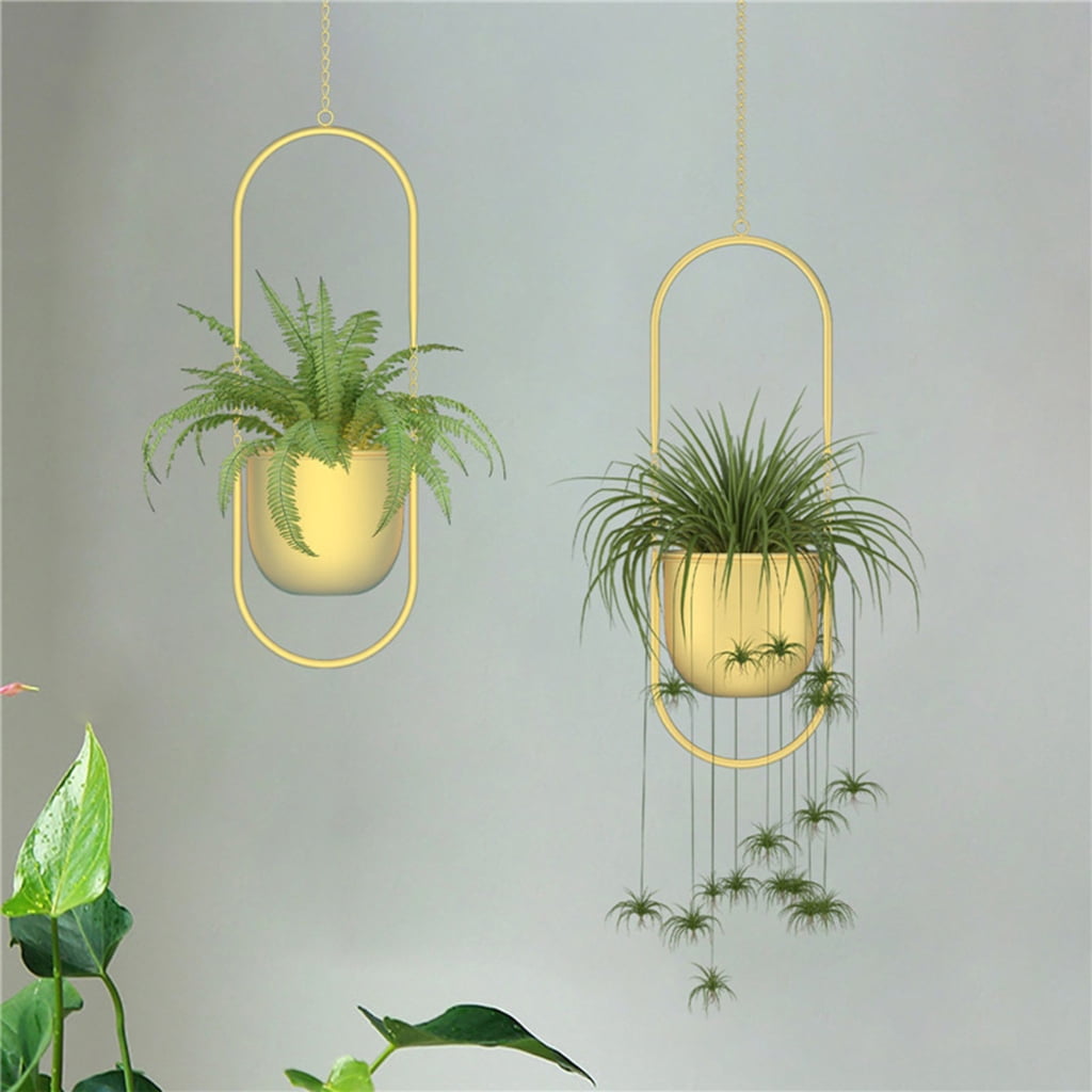 Minimalists Golden Hanging Planter With Adjustable Chain for Home Offices Decoration