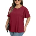 thumbnail image 2 of Gleelist Women's Plus Size Top Asymmetrical Knotted Neck T-Shirt Supersoft Essentials Tee Summer Short Sleeve Fashion Blouses(XL-5XL), 2 of 8