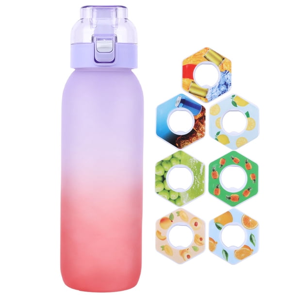 Botella de agua de aire de 1000 ml con 7 cápsulas de sabor Taza de agua aromática sin BPA (púrpura)