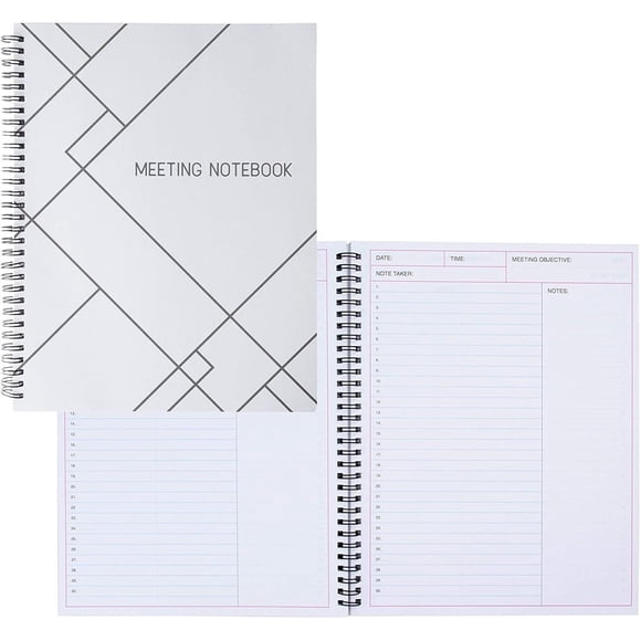 Carnet de Réunion - 2-Pack Livre de Réunion pour la Prise de Notes, Journal de Réunion, Planificateur d'Affaires, 80 Feuilles Unité, Blanc, 11 x 8,5 Pouces