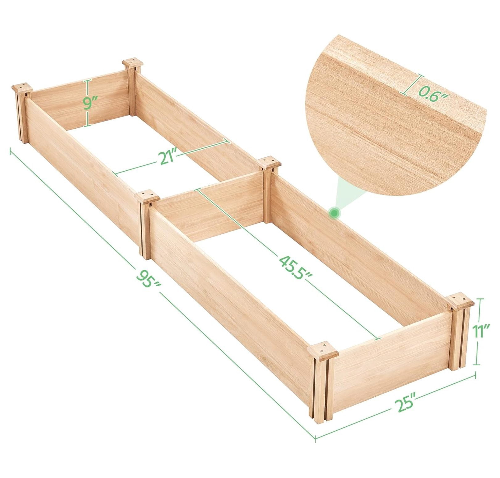 Wooden Elevated Raised Garden Bed Kit Divisible - Garden Planter Boxes for Vegetables Outdoor Outside 95x 25 x 11inches