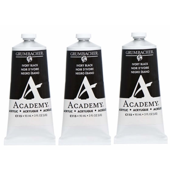 Grumbacher Acrylic Paint, Ivory Black, 90ml/3 oz. Metal Tube, 3-Pack