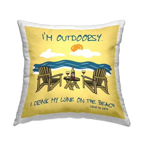 Stupell Industries Outdoorsy Wine on Beach Decorative Printed Throw Pillow Design by WIL.