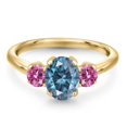 thumbnail image 3 of Gem Stone King 18K Yellow Gold Plated Silver Ring Persian Blue Moissanite and Moissanite Pink (1.84 Cttw), 3 of 6