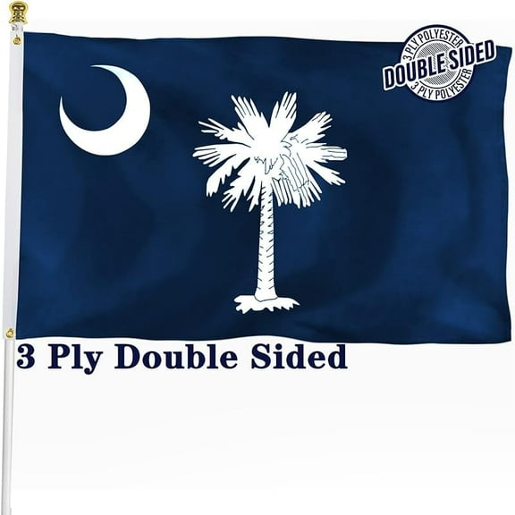 Double Sided South Carolina State Flag 3x5 ft, Heavy Duty 3 Ply Durable Polyester, SC Flag with Vibrant Print/4 Rows Hemming/Brass Grommets for Indoor Outdoor Decor