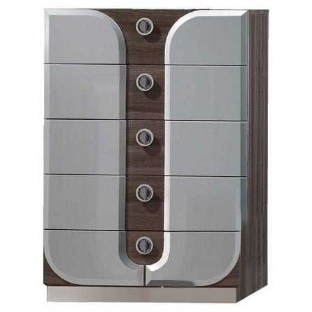 Milan Edinburgh 30.1" 5-drawer Contemporary Wood Chest in Silver