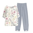 thumbnail image 2 of Yuwull Womens Pajamas Set Short Sleeve Crew Neck Top with Capris Pants Elastic High Waisted Casual Floral Sleepwear Pjs Loungewear Sets Womens Sleepwear Summer Pajamas S-4XL Plus Size On Clearance, 2 of 5