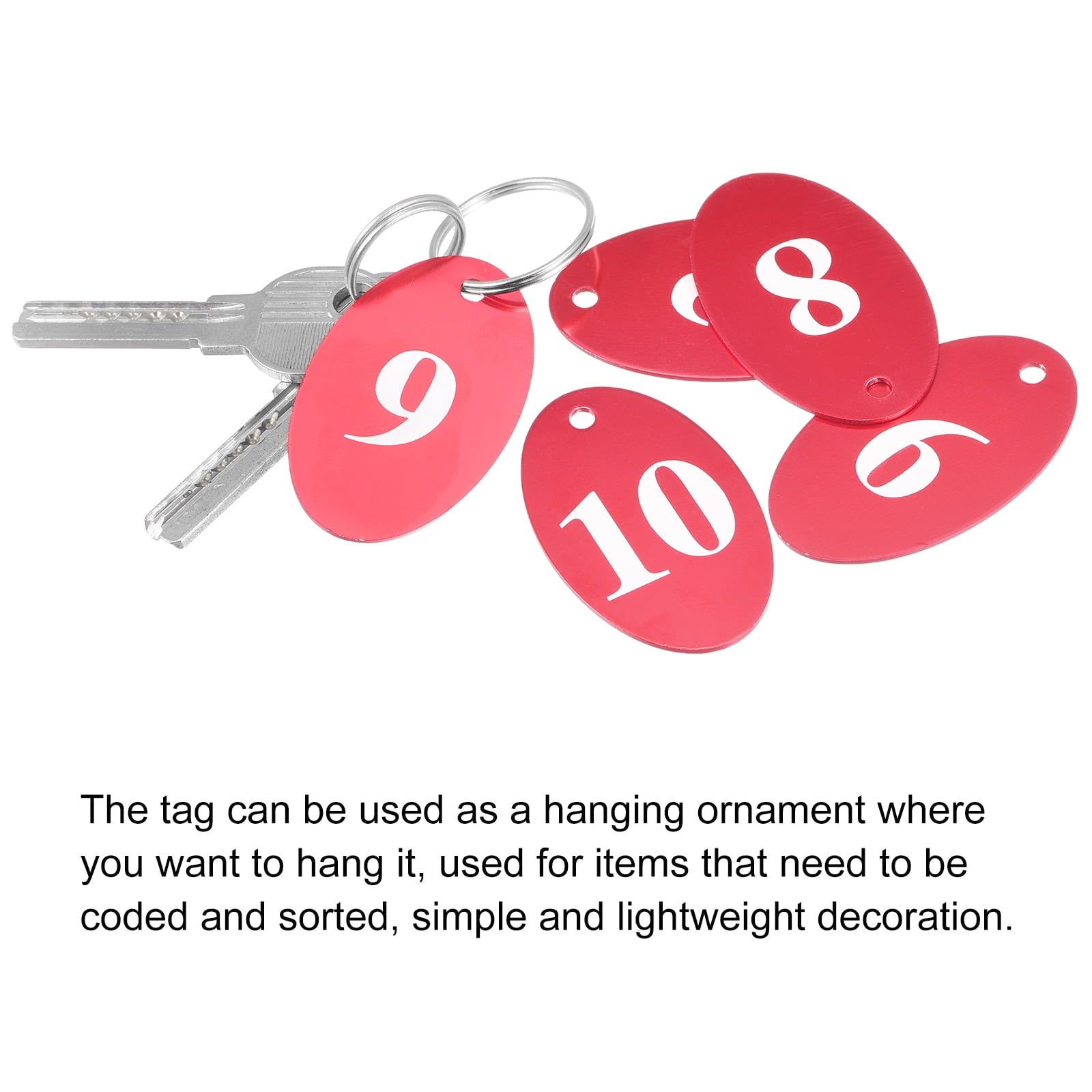 Uxcell Oval Number Tags Key Tag with Ring, 1-100 Numbered Red ID Tag for Coding, Decoration, Pack of 100
