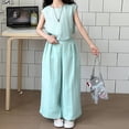 thumbnail image 2 of Shachafan Girls Summer Outfits Tie Back Crop Top Wide Leg Pants Two Piece Casual Tracksuit Kids Beach Baby Girl, 2 of 5