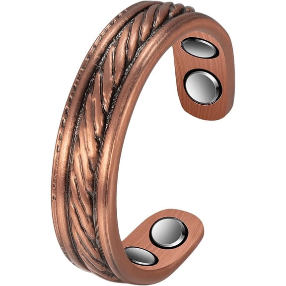 Wollet Magnetic Copper Rings for Women, with 8 Magnets，Adjustable Size, Open Cuff Rings 2.3 inches