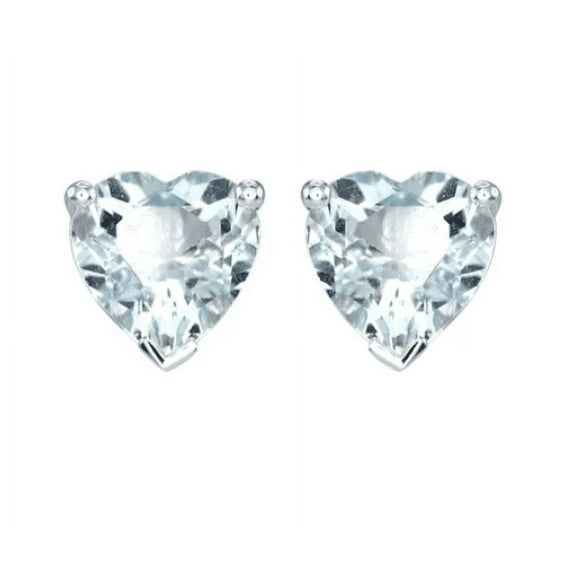 Paris Jewelry 14K White Gold 2 CT. Heart Created Aquamarine Sapphire Stud Earrings  plated