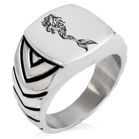 Stainless Steel Alluring Mermaid Chevron Pattern Biker Style Polished Ring