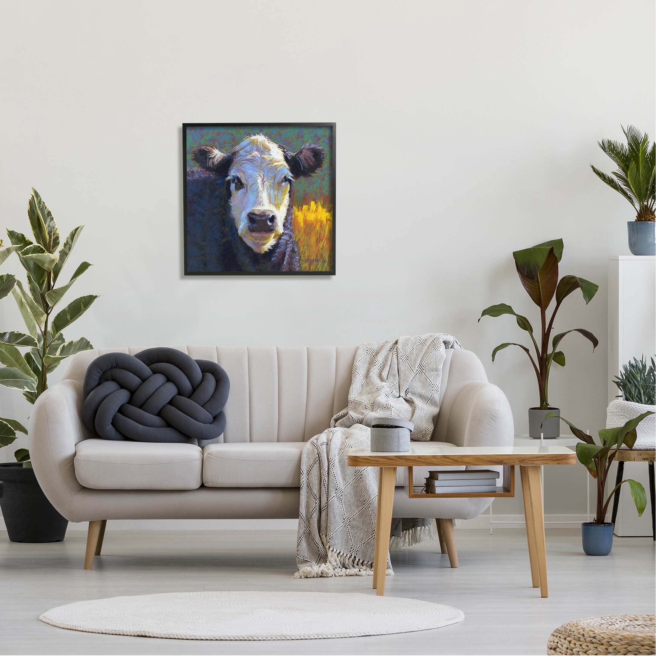 Fuzzy Cow Farm Animal Portrait Animals & Insects Painting Black Framed Art Print Wall Art