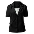 thumbnail image 2 of Ecqkame Womens Casual Work Office Open Front Blazer Jacket Short Sleeve Lapel Work Office Suit Jacket Business Outerwear Black L, 2 of 5
