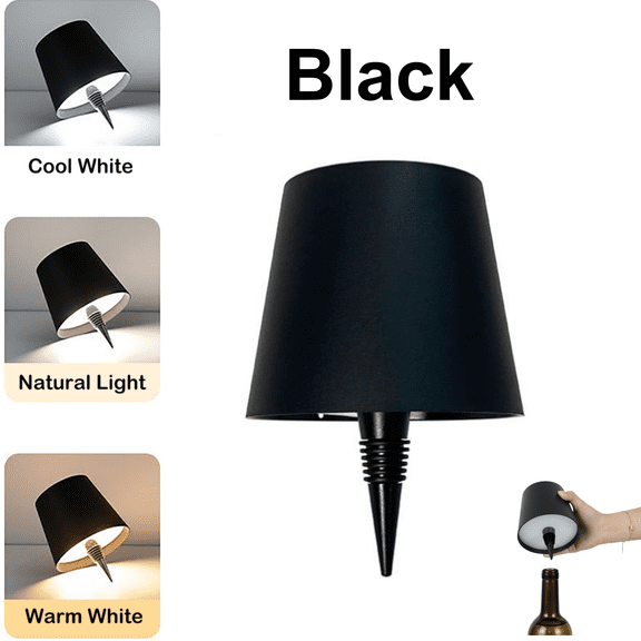 Rechargeable LED Table Lamp, Metal Wine Bottle Style Lamp, 3 Color Modes, Stepless Dimming, USB Type C Charging, Wireless Cordless Night Light for Bar Cafe Bedroom Dining Atmosphere