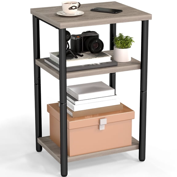 edx 3-Tier End Table, Nightstand, Storage Shelf for Living Room, Bedroom, Grey,11.81"W x 13.39"D x 22.8"H