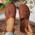 thumbnail image 2 of Gpaecead Women Woven Hollow Out Beach Slippers Closed Toe Breathable Soft Sole Ornamental Buckle Summer Slides, Brown, 2 of 7