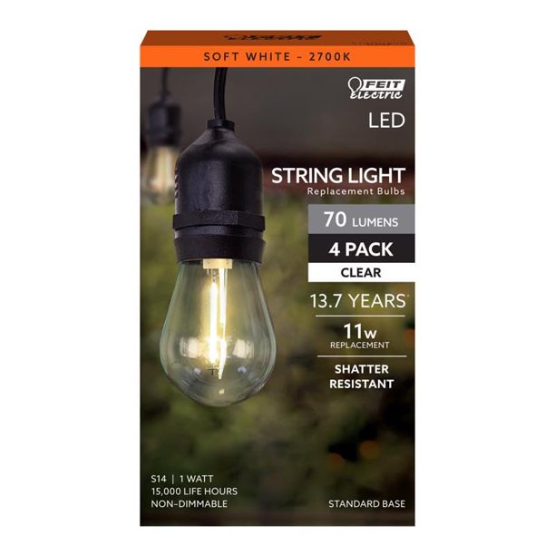 Bombilla LED Feit Electric S14 de 11 W, color blanco suave, 2700 K, paquete de 4