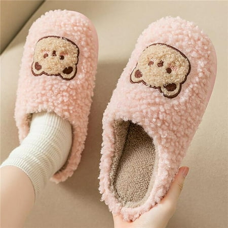 

QWZNDZGR Women Slippers Home Winter Warm Plush Men Shoes Cute Teddy Bear Soft Female Indoor Comfortable Couples Bedroom Woman Shoes