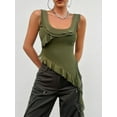 thumbnail image 4 of Women'S Y2K Going Out Crop Top Summer Sleeveless Asymmetrical Mesh Tank Top Fitted Party Tops Army Green XL, 4 of 7