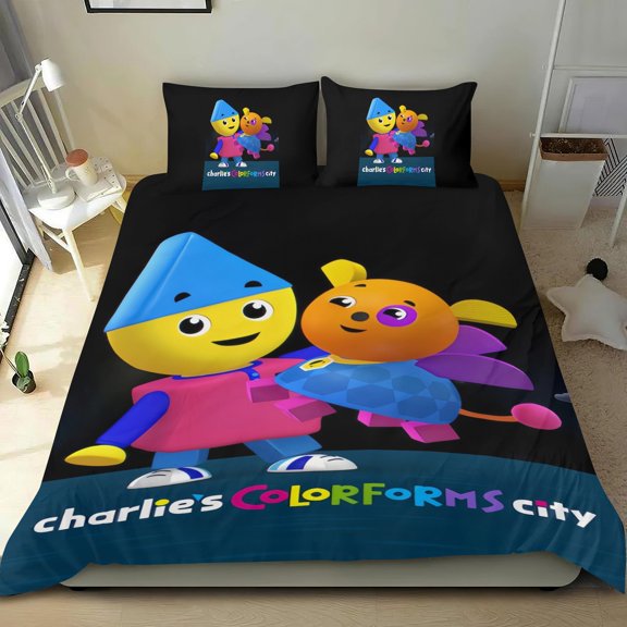 3 Piece Comforter Cover Set For Charlie's Colorforms City Bedding Set Cute Duvet Cover Sets Super Soft For Teens Kids Bedroom Gifts,1 Duvet Cover with 2 Pillowcases Twin