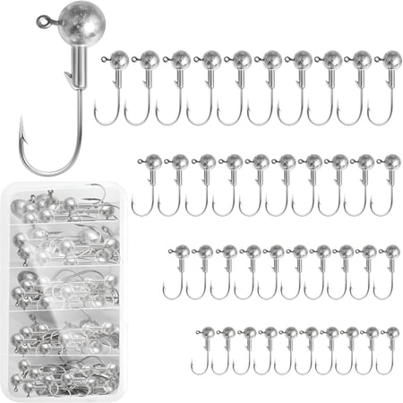 BESTSKY 40Pack Fishing Jig Heads Set with Hooks Box Fishing Soft Lures Hooks for Crappie Bass Trout Saltwater Freshwater Fishing Tackle Kit 1/8 Oz 3/16 Oz 1/4 Oz 3/8 Oz 10Pcs Each Size