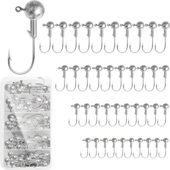 BESTSKY 40Pack Fishing Jig Heads Set with Hooks Box,Fishing Soft Lures Hooks for Crappie Bass Trout,Saltwater Freshwater Fishing Tackle Kit,1/8 Oz,3/16 Oz,1/4 Oz,3/8 Oz,10Pcs Each Size