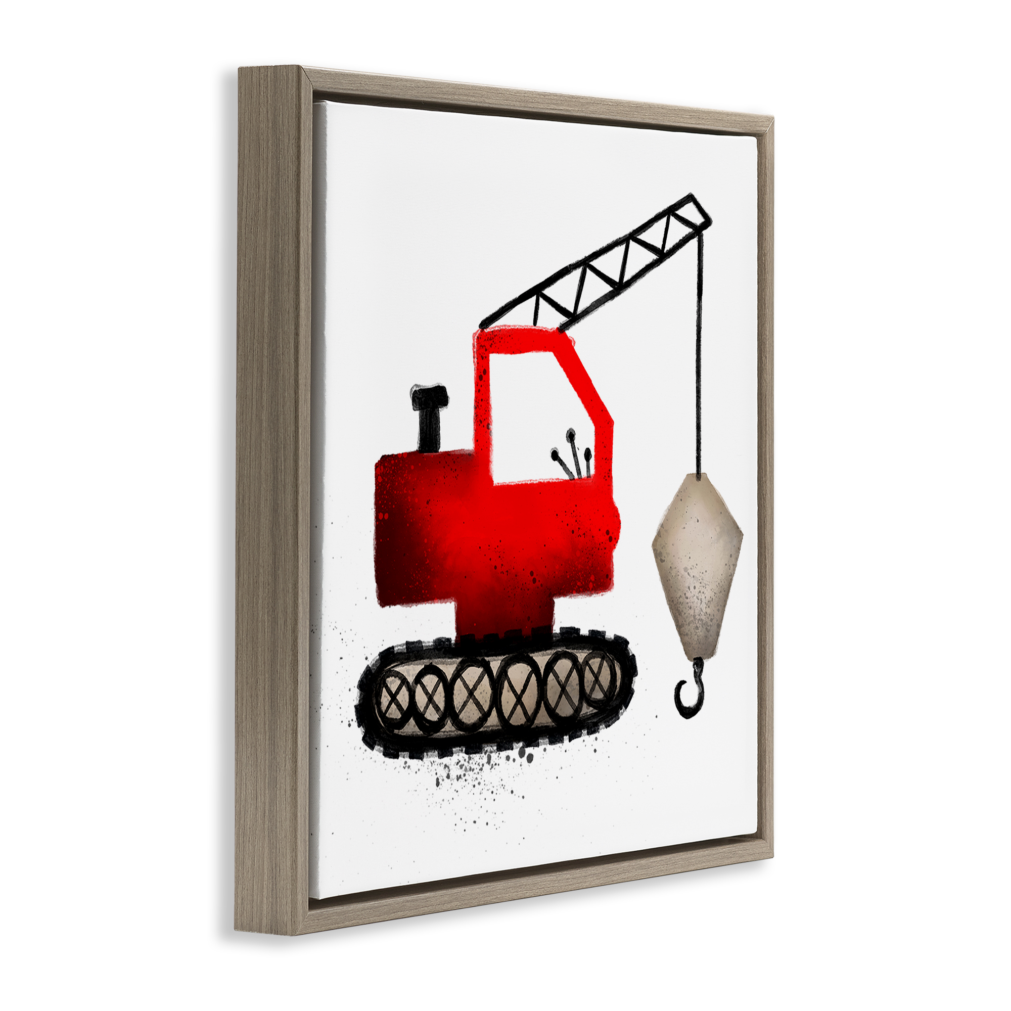 Stupell Industries Red Construction Vehicle Transportation Painting Brown Floater Framed Canvas Art Print Wall Art, 18 x 18