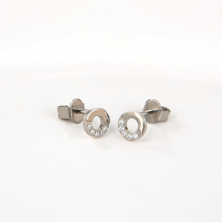 G23 Titanium Earrings Studs, Hypoallergenic Stud Earrings for Women Girls Men Sensitive Ears,Cubic Zirconia Earrings Round Bright/Princess-Cut