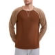 thumbnail image 5 of Camiseta de manga larga para hombre, color bloque, casual, tipo raglán, L, marrón, caqui, 5 of 6