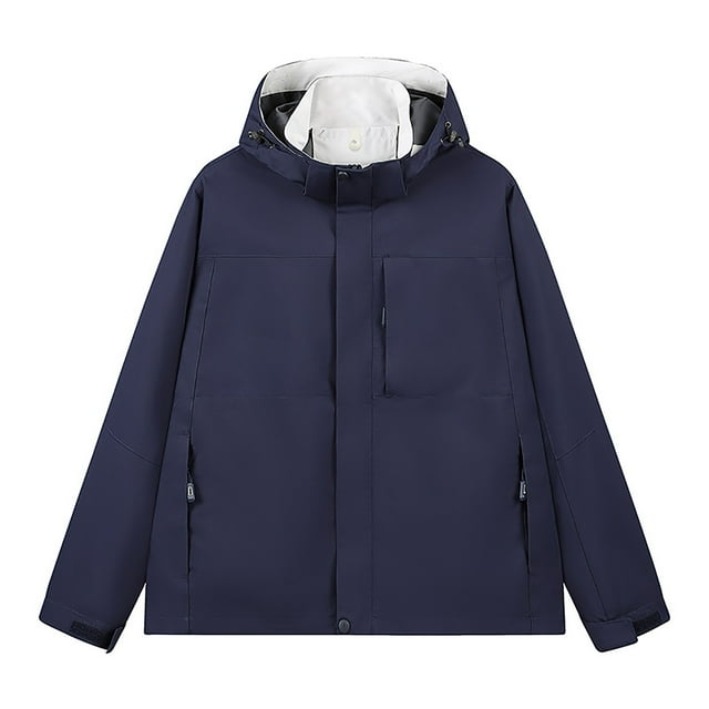 WRKEKC Men's Slim Fit Hooded Jacket with Adjustable Drawstring and Contrast Stitching, Urban Utility Coat for Modern Commute Navy 5XL