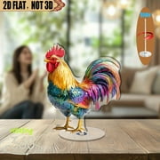 [2D flat] 1PC Rotating acrylic display piece featuring a vibrant rooster with iridescent feathers perfect for home office centerpiece or gift for enthusiasts