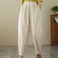 thumbnail image 4 of REALiKUN Women's Vintage Corduroy Trousers High Elastic Waist Wide Leg Pocketed Pants Cozy Straight Leg Baggy Lounge Slacks, 4 of 8