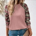 thumbnail image 2 of Lenpel Women's Crewneck Sweatshirts Plaid Long Sleeve Color Block Tunic Tops Casual Pullover Sweatshirts Fall Winter Fashion Outfits(Pink,X-Large), 2 of 7