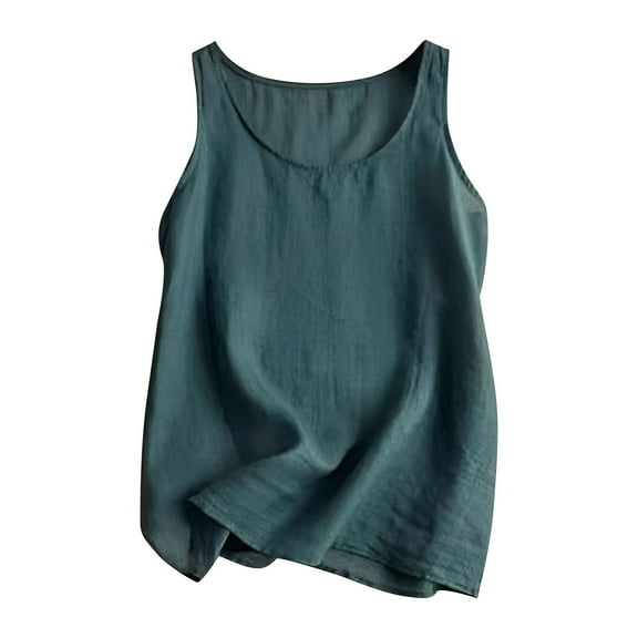 Women's Linen Loose Fit Sleeveless Tank Top - Polyester, Comfortable, Versatile, Stylish, Multiple Sizes for Daily Wear