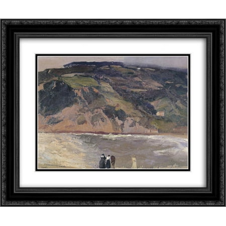 Joaquin Sorolla 2x Matted 24x20 Black Ornate Framed Art Print 'The Breakwater at San Sebastian'