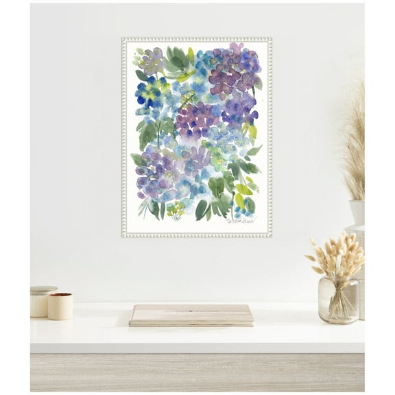 Kate and Laurel Watercolor Purple Hydrafloral Framed Canvas Wall Art  by Patricia Shaw 18 x 24 Sylvie Beaded White, Whimsical, Abstract, Flowers Art for Wall Decor, Living Room Bedroom
