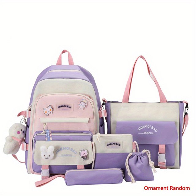 Juego De Mochila Kawaii De 5 Uds, Mochila De Estilo Preppy, Bolso De Mano, Bandolera, Estuche Para Lápices Y Monedero Con Cordón