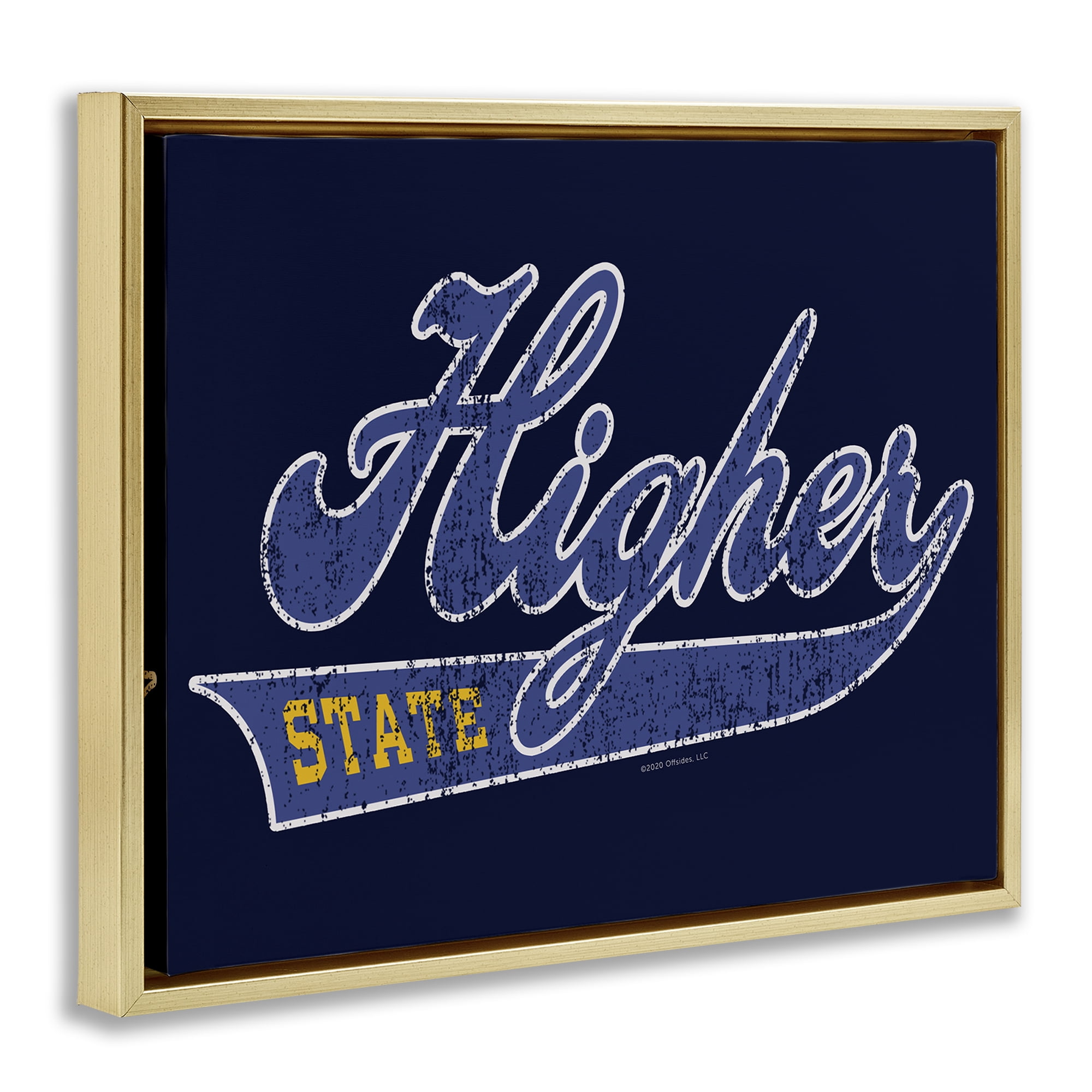 Stupell Industries Higher State Varsity Style Text & Numbers Painting Gold Floater Framed Canvas Art Print Wall Art, 21 x 17