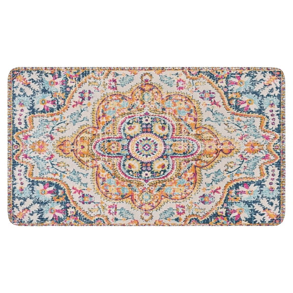 Retro Door Mat, 17 X 30 Inch Boho Pink Vintage Carpet Welcome Doormat Decorative Home Floor Mat, Non Slip Rubber Back and Strong Water Absorption for Outdoor Indoor Entrance Decor
