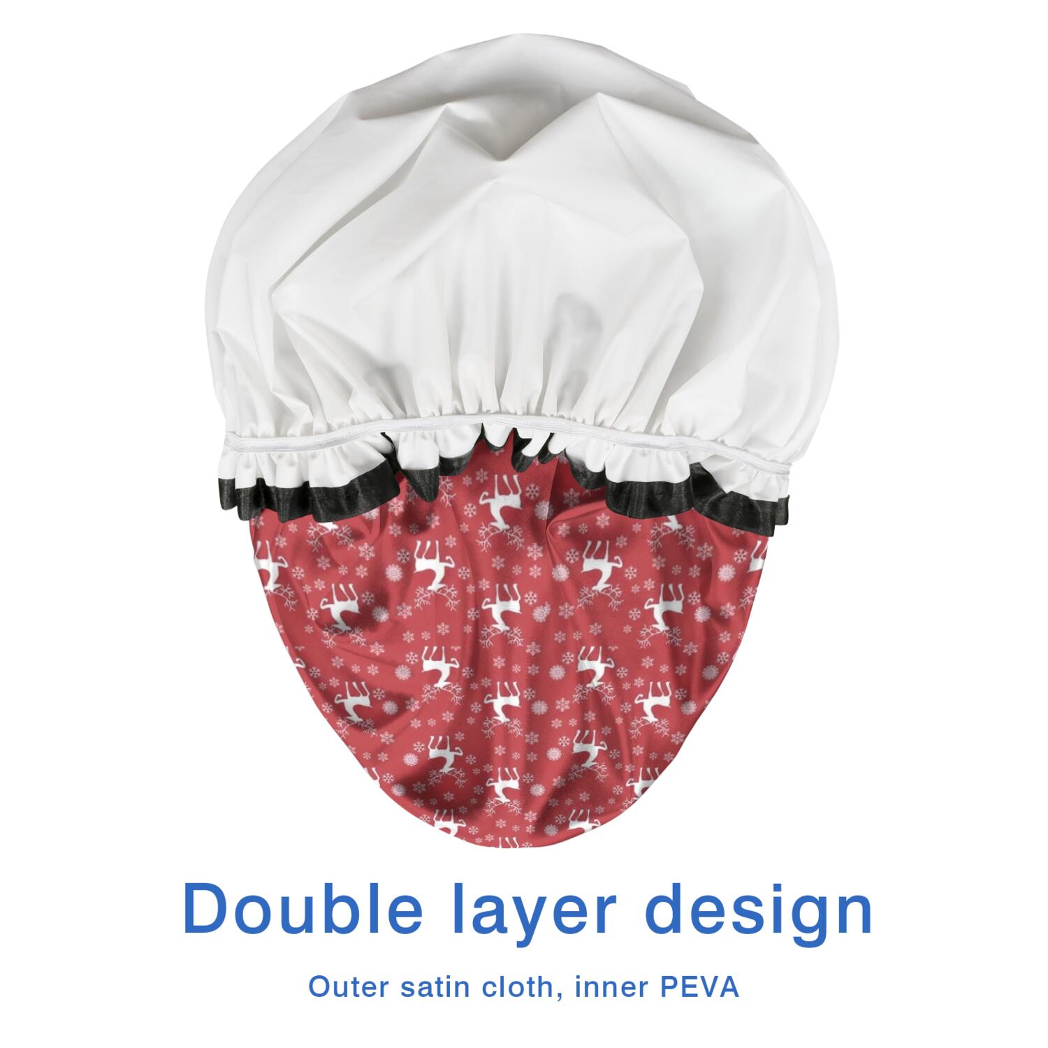 Shower Caps,Red Christmas Deer and Snowflake Pattern Waterproof Shower Cap for Women 4 Pieces,Double Reusable Hair Cover for Shower PEVA Elastic Stretch Hem