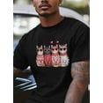 thumbnail image 2 of Camisetas para hombre con diseño de gatos y corazones, de manga corta y cuello redondo, para San Valentín, color negro-S, 2 of 8