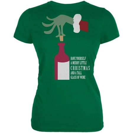- Christmas Merry Little Wine Kelly Green Juniors Soft T-Shirt