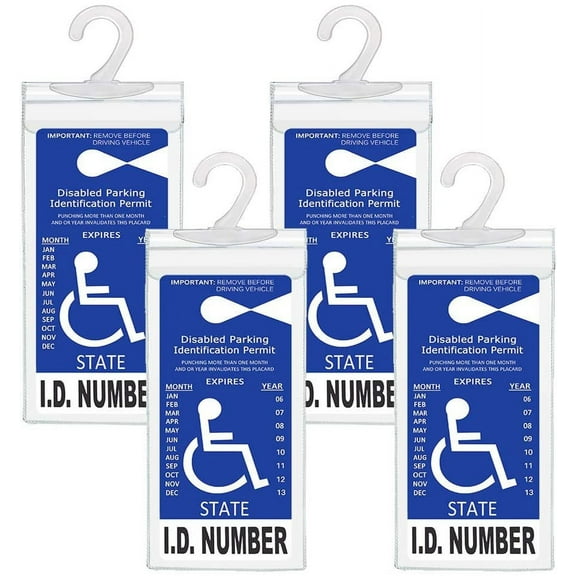 Parking Placard Holder - Disabled Placard Protective Mirror Tag Holder with Larger Hanger (Set of 4)