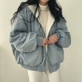 thumbnail image 4 of Stichou Women Sherpa Jacket Reversible Y2k Zip Up Hoodie Fleece Faux Fur Grunge 2026 Winter Coat Cutecore Korean Clothes Blue XL, 4 of 9
